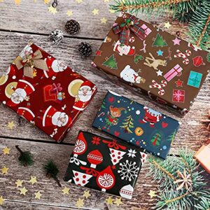 U'COVER Christmas Gift Wrapping Paper for Kids Boys Girls Baby Women Men Xmas Present Wrapping Paper 4 Style Christmas Santa Claus Snoman Tree Snowflake Deer Gift Wrap 12 FOLDED SHEET 20×29inch