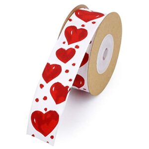 1 roll 1″ wide heart pattern printed iron wired edge ribbon for valentine’s day decoration gift wrapping party supplies, 5.4 yards