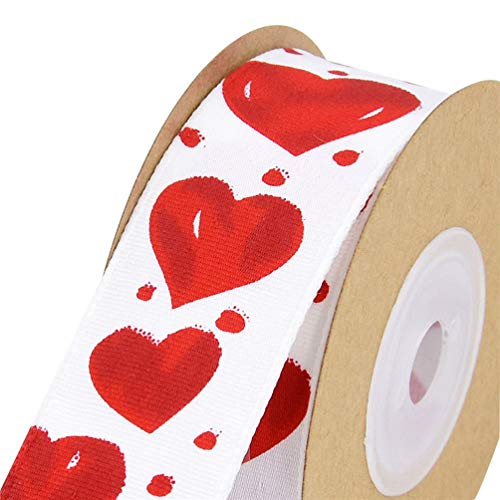 1 Roll 1" Wide Heart Pattern Printed Iron Wired Edge Ribbon for Valentine'S Day Decoration Gift Wrapping Party Supplies, 5.4 Yards