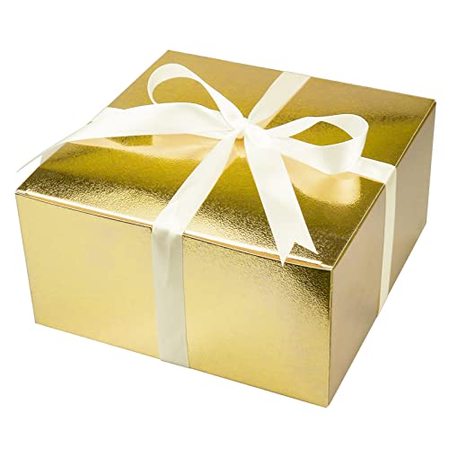 YINUOYOUJIA Gold Gift Box with Lids for Presents, 10pcs 8x8x4 Inches Bridesmaid and Groomsmen Proposal Boxes Gold with Ribbons and Textures for Birthdays, Wedding, Anniversary, Valentines