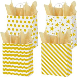 12 pack gift bags with 12 tissues,13×10.2×4.7 inches large gift bags goodie bags, gold medium gift paper bags with handles for birthday party bags, bussiness bags, wedding bags, valentines day christmas gifts bags(4 styles)