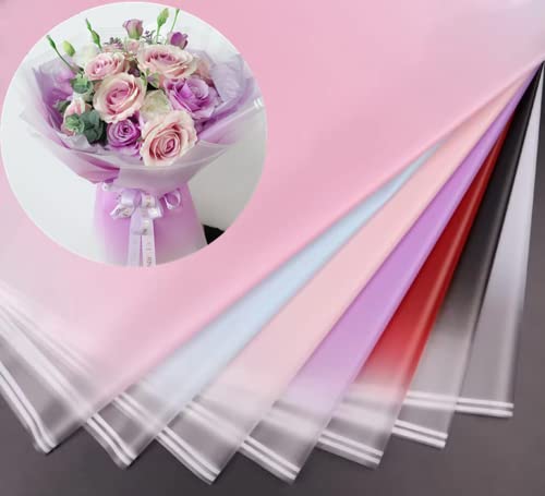 21 Sheets/7 Colors Flower Wrapping Paper,Florist Bouquet Supplies,DIY Crafts,Gift Packaging or Gift Box Packaging, Wraps Waterproof Floral Wrapping Paper 22.8*22.8Inch (Milan paper Gradient color translucent )