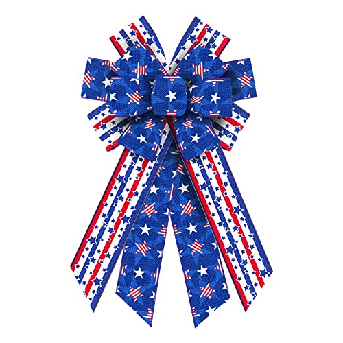 Hying Large Memorial Day Bows for Wreath, Patriotic Wreath Bows American Stars Bows Red Blue Stripe Burlap Bows 4th of July Tree Topper Bows for Front Door Christmas Memorial Day Decorations