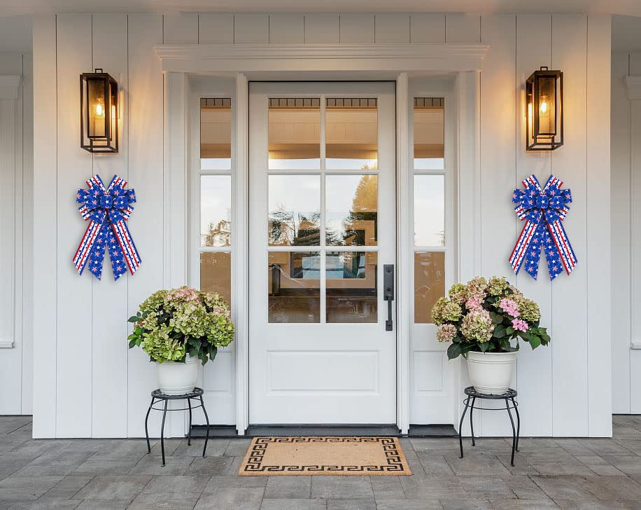 Hying Large Memorial Day Bows for Wreath, Patriotic Wreath Bows American Stars Bows Red Blue Stripe Burlap Bows 4th of July Tree Topper Bows for Front Door Christmas Memorial Day Decorations