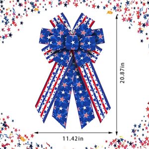 Hying Large Memorial Day Bows for Wreath, Patriotic Wreath Bows American Stars Bows Red Blue Stripe Burlap Bows 4th of July Tree Topper Bows for Front Door Christmas Memorial Day Decorations