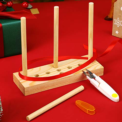 Bow Maker for Ribbon Wreath Wooden Bow Maker Tool with U-Shaped Scissors for Making Bows, Halloween Christmas Party Decorations, Hair Bows, Corsages, Holiday Wreaths, DIY Crafts