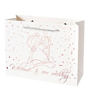 crisky welcome to our wedding gift bags for hotel guests, 25 pcs, white bag & rose gold foil text