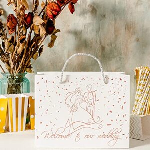 Crisky Welcome to Our Wedding Gift Bags for Hotel Guests, 25 Pcs, White Bag & Rose Gold Foil Text