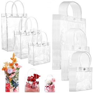 saintrygo 120 pieces clear pvc gift bags with handles plastic transparent shopping tote reusable party favor wrap for boutique wedding birthday baby shower valentine retail business, assorted sizes