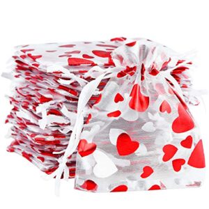 100pcs love heart printed valentine candy bags organza bags gift jewelry bags for wedding valentine’s day mother’s day party 8x10cm