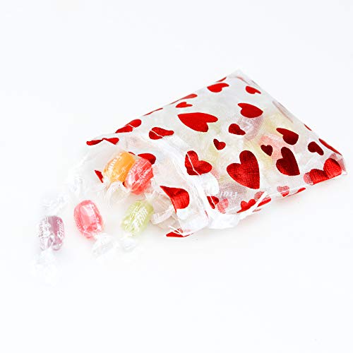 100PCS Love Heart Printed Valentine Candy Bags Organza Bags Gift Jewelry Bags for Wedding Valentine's Day Mother's Day Party 8x10cm