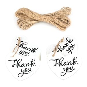 100pcs heart tags,thank you tags,gift tags with string,kraft paper gift tags,personalized hang tags,white craft tags,thank you gift tags for wedding favors,baby shower,valentine’s day (2.6″ x 2″)