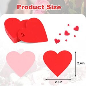 DERAYEE 100 Pcs Valentine Gift Tags with String, Heart Shaped Kraft Paper Tags for Wedding, Valentine's Party DIY Wrapping (Red, Pink)