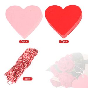 DERAYEE 100 Pcs Valentine Gift Tags with String, Heart Shaped Kraft Paper Tags for Wedding, Valentine's Party DIY Wrapping (Red, Pink)