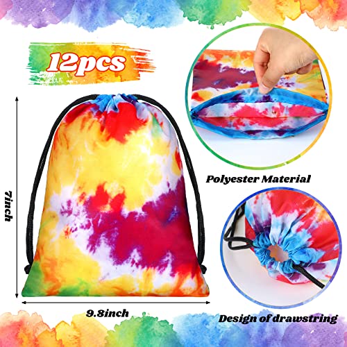 12 Pack Small Tie Dye Camouflage Drawstring Bags Rainbow Colorful Abstract Pattern Tie Dye Small Gift Bags Party Favors Treat Bags for Kids, Boys and Girls, Birthday Gift, 9.8 x 7 Inch