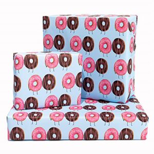 central 23 – blue wrapping paper – donut friends – pink – 6 sheets of birthday gift wrap – for girls kids women – valentines gift wrap for girlfriend wife – recyclable