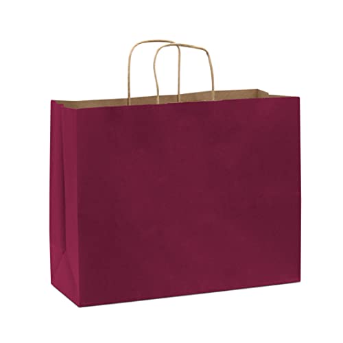 Pink Gift Bags with Handles - 16x6x12 Inch 100 Pack Large Fuchsia Kraft Paper Shopping Bags with Handles for Small Business, Retail & Boutique Use, Merchandise, Birthday & Holiday Gift Wrap, in Bulk