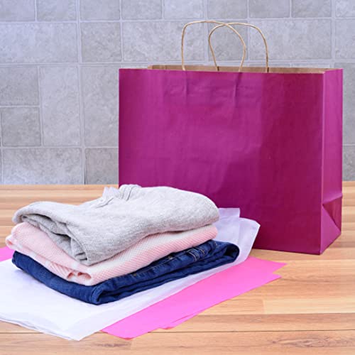 Pink Gift Bags with Handles - 16x6x12 Inch 100 Pack Large Fuchsia Kraft Paper Shopping Bags with Handles for Small Business, Retail & Boutique Use, Merchandise, Birthday & Holiday Gift Wrap, in Bulk