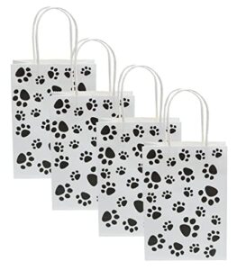 yyaaloa 30pcs small gift bags with handle bulk paw print white party favor paper shopping bags for kids birthday xmas party supplies retail bags (paw print white, small 30pcs)