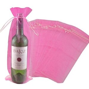 Wuligirl 20pcs Drawstring Organza Wine Bottle Bag 5.5 by 14.5 Inch Pink Wrapping Gift Bags Baby Shower Wedding Favors Party Charcoal Reusable Pouches Package Bags(20pcs Pink)