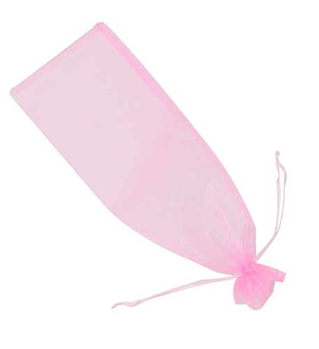 Wuligirl 20pcs Drawstring Organza Wine Bottle Bag 5.5 by 14.5 Inch Pink Wrapping Gift Bags Baby Shower Wedding Favors Party Charcoal Reusable Pouches Package Bags(20pcs Pink)