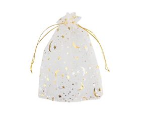 100 moon star organza jewelry gift pouch candy pouch moon drawstring wedding favor bags xyug (4×6 inch, white)