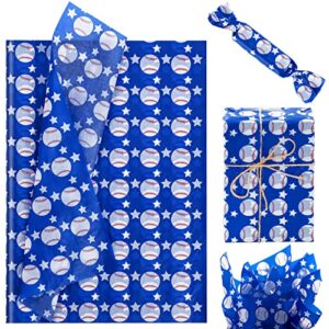 Kavoc 100 Sheets 20 x 14 Inch Baseball Tissue Paper Bulk Baseball Wrapping Paper Sheets for Gift Wrapping Blue Red Star Baseball Tissue Sheets for Birthdays Party Gift Bag DIY Pompom Confetti Crafts