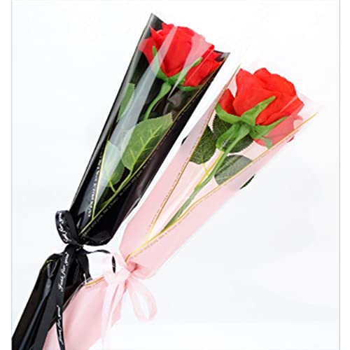 OUKEYI 100 Counts /2 Colors Flower Wrapping Paper Single Rose Packaging Bag,Florist Bouquet Supplies,Waterproof Floral Wrapping Paper for Mother Day Xmas Valentine's Day 17.7 * 5 * 1.6Inch