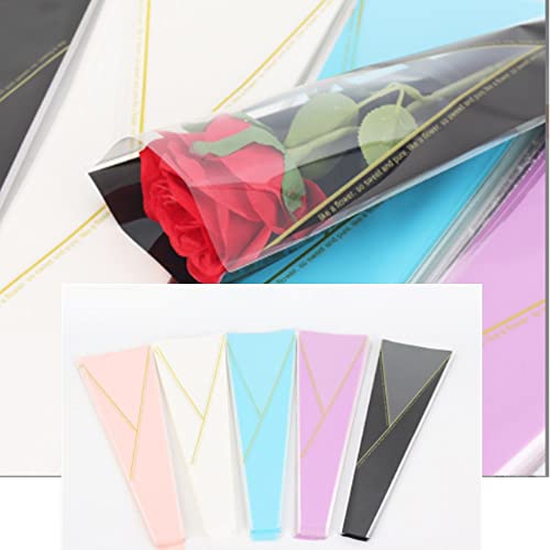 OUKEYI 100 Counts /2 Colors Flower Wrapping Paper Single Rose Packaging Bag,Florist Bouquet Supplies,Waterproof Floral Wrapping Paper for Mother Day Xmas Valentine's Day 17.7 * 5 * 1.6Inch