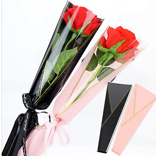 OUKEYI 100 Counts /2 Colors Flower Wrapping Paper Single Rose Packaging Bag,Florist Bouquet Supplies,Waterproof Floral Wrapping Paper for Mother Day Xmas Valentine's Day 17.7 * 5 * 1.6Inch