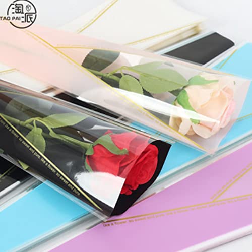 OUKEYI 100 Counts /2 Colors Flower Wrapping Paper Single Rose Packaging Bag,Florist Bouquet Supplies,Waterproof Floral Wrapping Paper for Mother Day Xmas Valentine's Day 17.7 * 5 * 1.6Inch