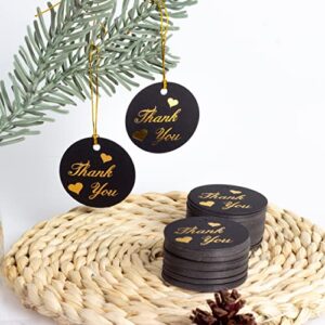 Thank You Tags,100pcs Black Round Paper Gift Wrap Hang Tags with String for Wedding Baby Shower Birthday Party Favors