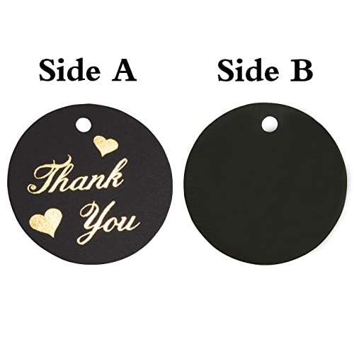 Thank You Tags,100pcs Black Round Paper Gift Wrap Hang Tags with String for Wedding Baby Shower Birthday Party Favors