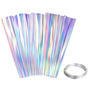 nezyo iridescent film paper 39 x 197 inches iridescent cellophane wrapping paper rainbow cellophane paper with aluminum wire for holiday diy craft wrapping or basket filling