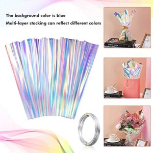 Nezyo Iridescent Film Paper 39 x 197 Inches Iridescent Cellophane Wrapping Paper Rainbow Cellophane Paper with Aluminum Wire for Holiday DIY Craft Wrapping or Basket Filling