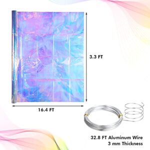 Nezyo Iridescent Film Paper 39 x 197 Inches Iridescent Cellophane Wrapping Paper Rainbow Cellophane Paper with Aluminum Wire for Holiday DIY Craft Wrapping or Basket Filling