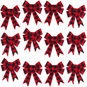 iconikal 5-loop flannel bows, red buffalo plaid, 5 x 7-inch, 12-pack
