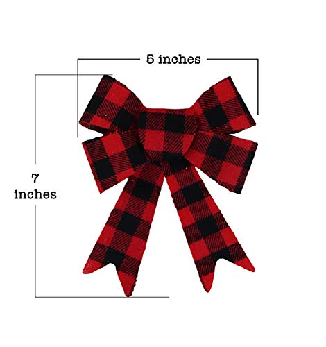 Iconikal 5-Loop Flannel Bows, Red Buffalo Plaid, 5 x 7-Inch, 12-Pack