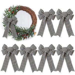 Cintago 6pcs Black and White Striped Bows for Wreath,8x12.5 Inches,Ticking Christmas Bows,Gift Bows,Holiday Bows for Craft