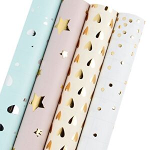 WRAPAHOLIC Wrapping Paper Roll - Polka Dots/Stars/Hearts (2 Kinds) Design for Birthday, Mother Day, Valentine's Day, Wedding, Baby Shower - 4 Rolls - 30 inch X 120 inch Per Roll