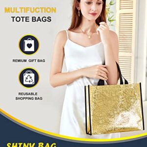 12 Pcs Gold Gift Bags with Handles, Large Christmas Gift Bags, Bandfol Non-woven Glossy Grocery Bags, Reusable Large Gift Bags, Party Favor Bags for Wedding Party Birthday Christmas 13 x 4.5 x 11 Inch