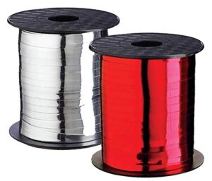silver ribbon curling gift wrapping ribbons red valentine holiday clearance metallic silver & red set shiny for xmas, birthday/new year party decoration, wedding gift wrap 500 yards
