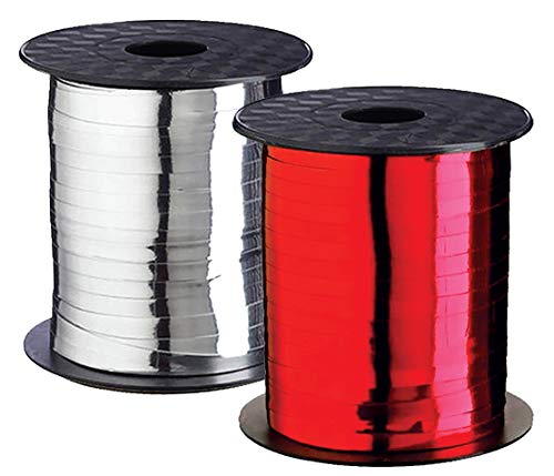 Silver Ribbon Curling Gift Wrapping Ribbons Red Valentine Holiday Clearance Metallic Silver & Red Set Shiny for Xmas, Birthday/New Year Party Decoration, Wedding Gift Wrap 500 Yards