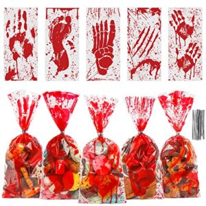 diyasy halloween cellophane candy bags, 150 pack treat goodie bags for kids plastic goody snack bag bulk party favors with 180 twist ties