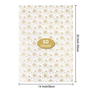 MIAHART 60 Gold Christmas Snowflake Tissue Paper Sheets 50x35cm Christmas Wrapping Paper for DIY and Craft Gift Bags Decorations(Gold)