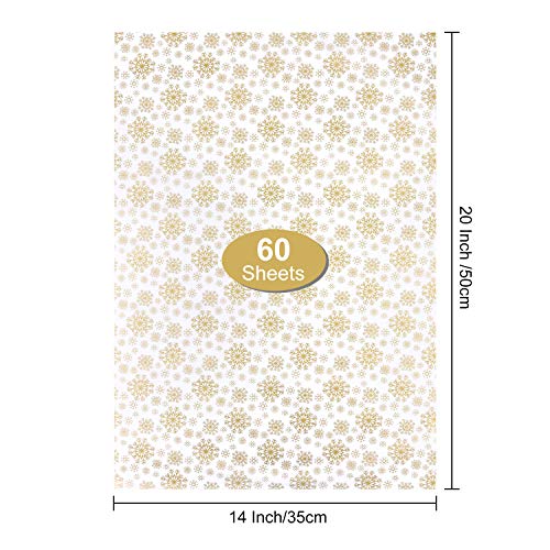 MIAHART 60 Gold Christmas Snowflake Tissue Paper Sheets 50x35cm Christmas Wrapping Paper for DIY and Craft Gift Bags Decorations(Gold)