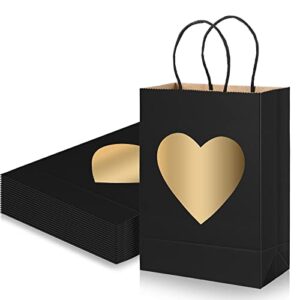 16 pcs heart shape gift bags medium size black gift bags with handles black paper bags for wedding valentines party favors shopping retail boutique