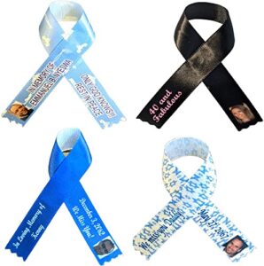 personalized ribbon bow with optional pin for memorial funeral awareness event or party with custom printed photo