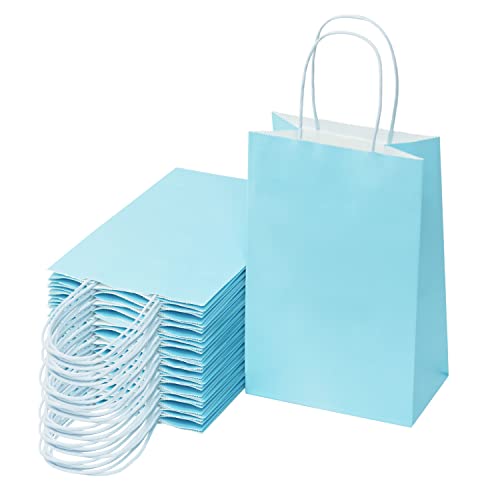 Nexmint Light Blue Gift Bags: 24 Bulk Pack Small Gift Bags with Handle. Great for Gifts, Wedding, Birthday, Shower, Holiday, Party Favor, Treat, Goodie & Special Occasions