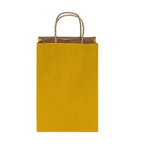 Yellow Gift Bags - 6x3x9 Inch 50 Pack Mustard Kraft Paper Shopping Bags with Handles, Small Craft Totes in Bulk for Boutiques, Small Business, Retail Stores, Birthday Parties, Jewelry, Merchandise, Bulk